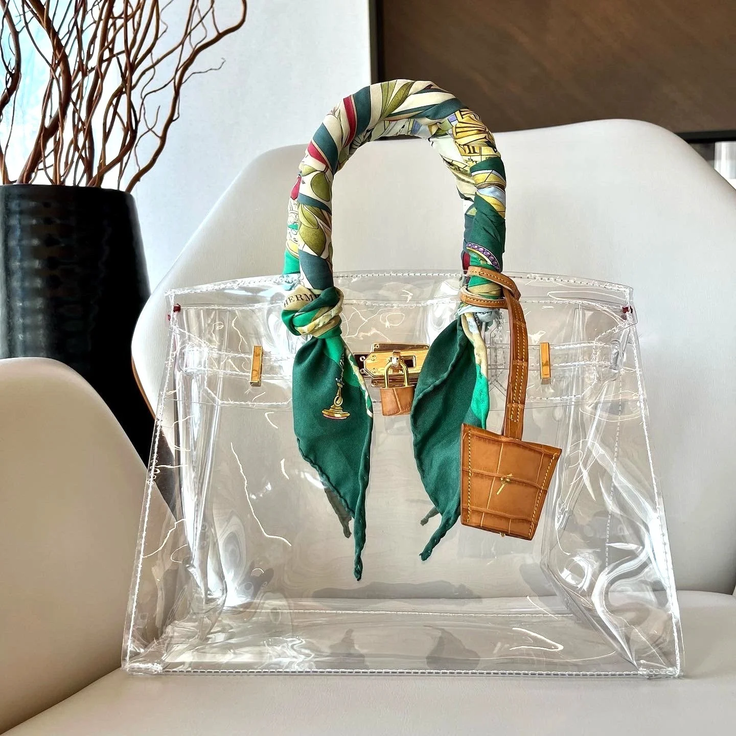 Clear birkin style bag deals